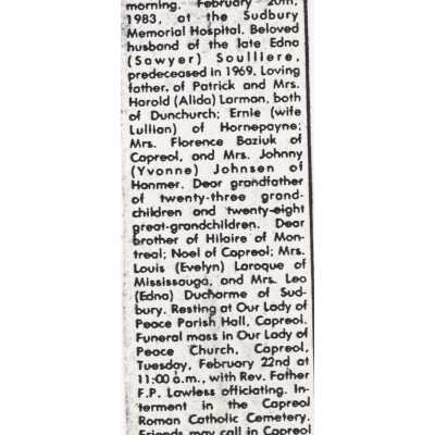 Document, Obituary, Joseph Wilfred Soulliere