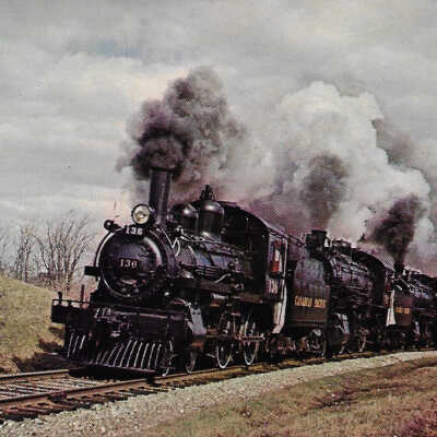 Canadian Pacific Railway Postcard showing a Trio of Steam Engines near Orangeville, ON, 1960