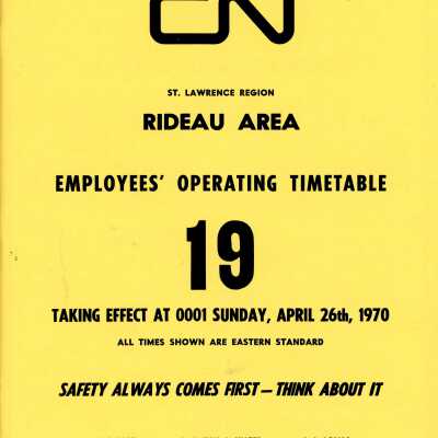 Timetable, CNR Rideau Area 19, April 26th 1970