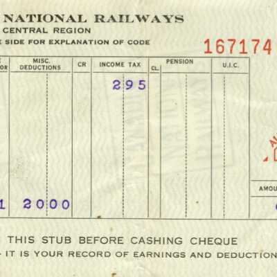Document, Canadian National Railway Paystub, April 15, 1954.