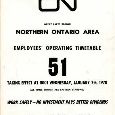 Timetable, CNR Northern Ontario 51, January 7th 1970