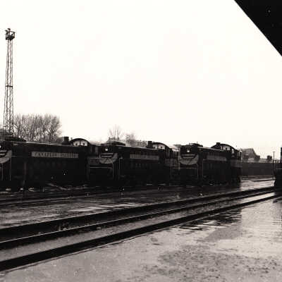 Photograph: "CPR Engines no. 7093 - 7092 - 7090" on occasion of 1949 delivery of new Sudbury yard switch engines