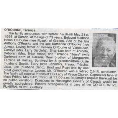 Document, Obituary, Terence O'Rourke.