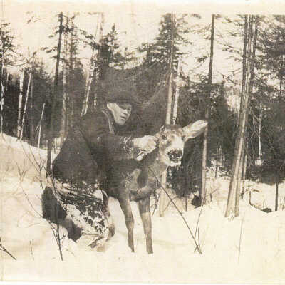 Photograph- Man with Moose Calf