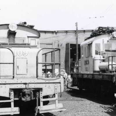 Photograph, INCO General Electric Locomotives 109 and 102.