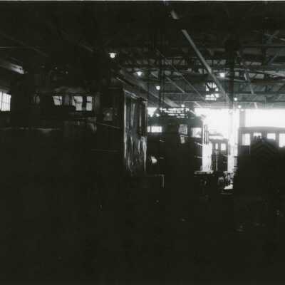 Photograph, INCO General Electric Locomotives in Shop.