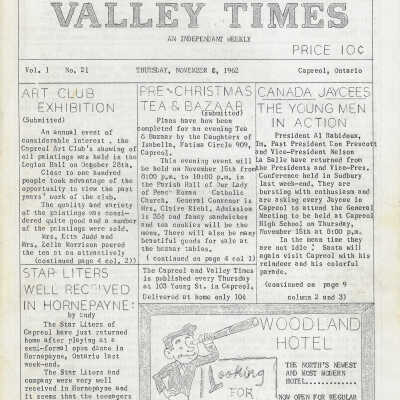 The Capreol and Valley Times: Vol 1 (21) November 8, 1962