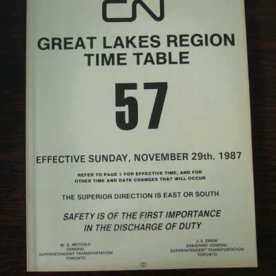 CN Great Lakes Region Time Table No. 57, Effective Sunday, November 29th, 1987