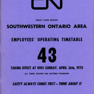 Timetable, CN Southwestern Ontario 43, April 26th 1970