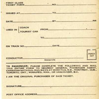 Document, Canadian National Railways, Train Conductor Certificate of Service, CNR 1736E.