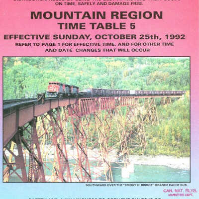 Employee Timetable, CN Rail, Mountain Region 5, October 25th 1992.