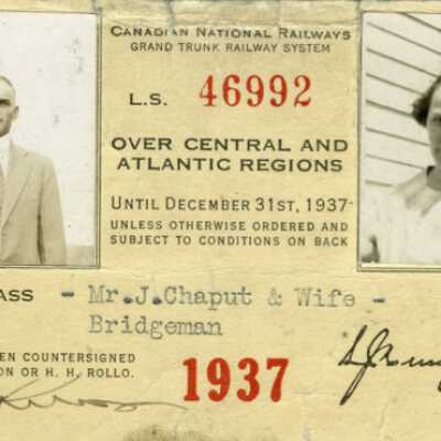 Canadian National: Employee Central and Atlantic Regions Pass, Issued to J. Chaput and Wife, 1937