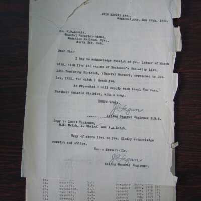 Canadian National Railways Northern Ontario District, January 1st, 1931 Brakemen's Seniority Lists, Fifteenth Seniority District, General Roster
