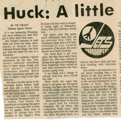 "Huck: A Little Big Man" in The Winnipeg Tribune, Monday, December 3, 1973 (Pg 13)