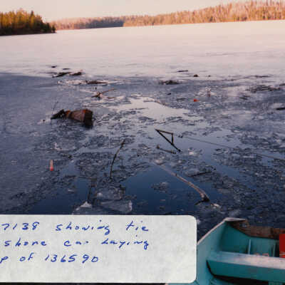 Photograph, Train Derailment, 1988, Set of 175 Pictures. "CN 137138 showing tie into shore car laying on top of 136590"