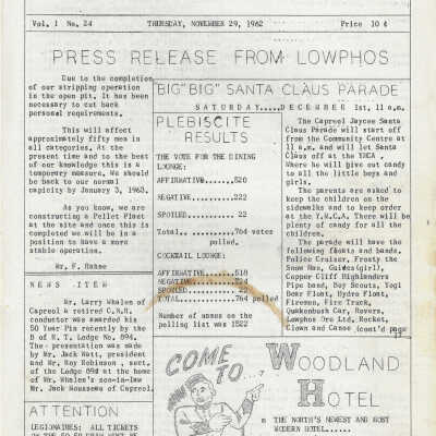 The Capreol and Valley Times: Vol 1 (24) November 29, 1962
