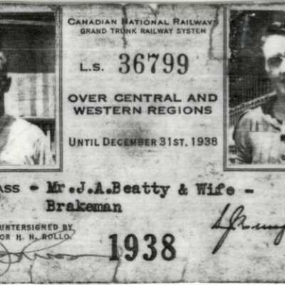 Canadian National: Central and Western Regions Pass, A. J. Beatty and Wife, 1938