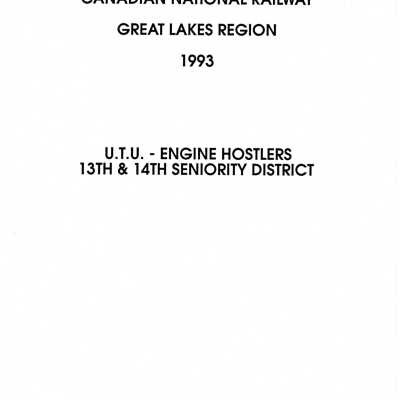 CN Rail, Great Lakes Region, 1993, UTU Engine Hostlers 13th and 14th Seniority District, January 1993.