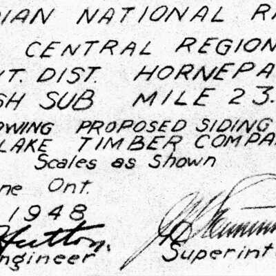 Canadian National: Plan Showing the Proposed Siding Extension for the Nipigon Lake Timber Company at Hornepayne