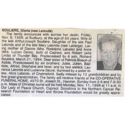 Document, Obituary, Gloria Souliere