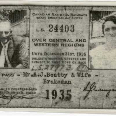 Canadian National: Central and Western Regions Pass, A. J. Beatty and Wife, 1935