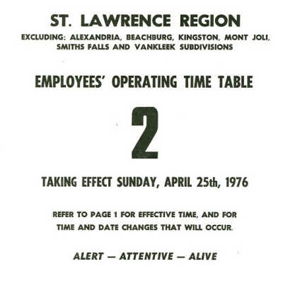 Employee Timetable, CN Rail, St. Lawrence Region 2, April 25th 1976.