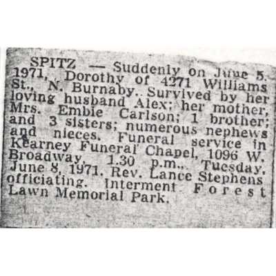 Document, Obituary, Dorothy Spitz