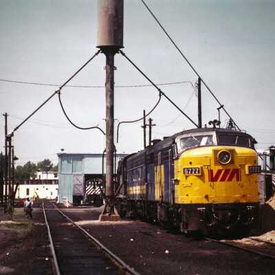 Photograph - VIA Rail locomotive no. 6777 outside garage