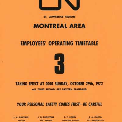 Employee Timetable, CN Rail, St. Lawrence Region, Montreal Area, Timetable 3, October 29th, 1972.