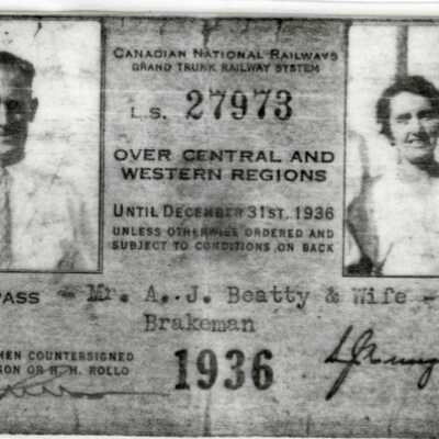 Canadian National: Central and Western Regions Pass, A. J. Beatty and Wife, 1936