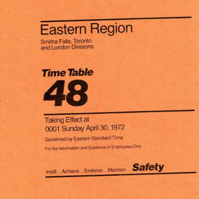 Employee Timetable, CP Rail, Eastern Region 48, April 30th 1972.