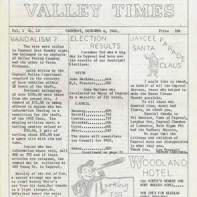 The Capreol and Valley Times: Vol 1 (24) December 6, 1962