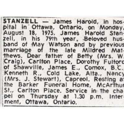 Document, Obituary, James Harold Stanzell