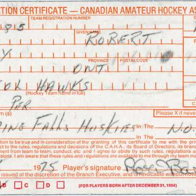 Hockey Player's Registration Certificate belonging to Robert Basso