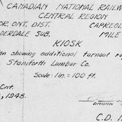Canadian National: Plan Showing the Additional Turnout Requested by the Staniforth Lumber Co at Kiosk