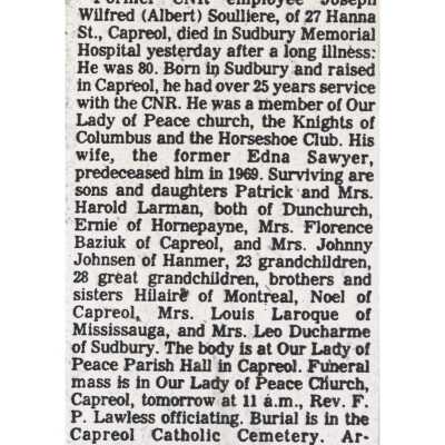 Document, Obituary, Albert Soulliere.