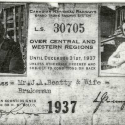 Canadian National: Central and Western Regions Pass, A. J. Beatty and Wife, 1937