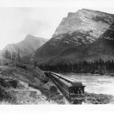 Canadian Pacific Transcontinental Passenger Train heading Eastbound in Gap Alberta