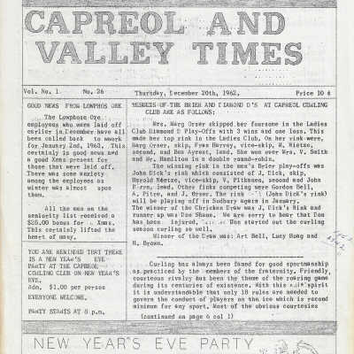 The Capreol and Valley Times: Vol 1 (26) December 20th, 1962