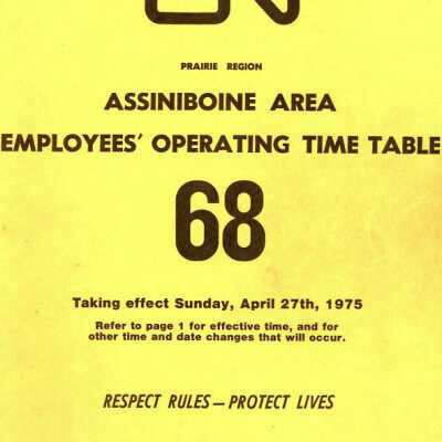 Employee Timetable, CN Rail, Assiniboine Area 68, April 27th, 1975.
