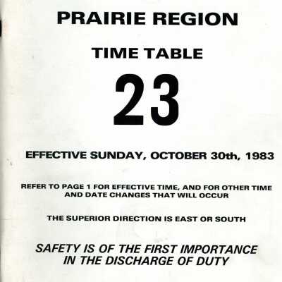 Timetable, CN Prairie Region 23, October 30th 1983