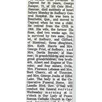Document, Obituary, George Ranger.
