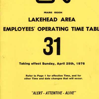 Timetable, CN Lakehead Area 31, April 25th 1976.