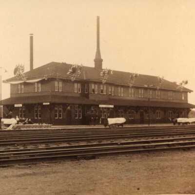 Photograph, Capreol Train Station, Royal Visit, Union Jacks.