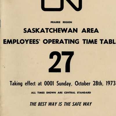 Timetable, CN Saskatchewan Area 27, October 28th 1973.