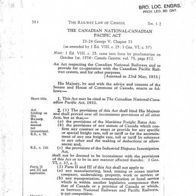 Document, The Railway Law of Canada, the Canadian National, Canadian Pacific Act.