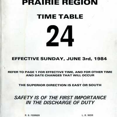 Timetable, CN Prairie Region 24, June 3rd 1984.