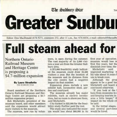 "Full Steam Ahead for Expansion" in The Sudbury Star Duplicate