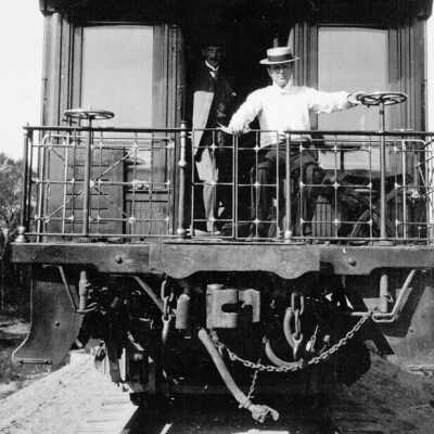 Photograph, Tate and Morse on the Grand Trunk Railway car "Canada" 1910.