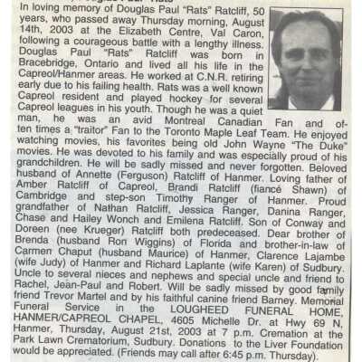 Document, Obituary, Douglas Ratcliff.